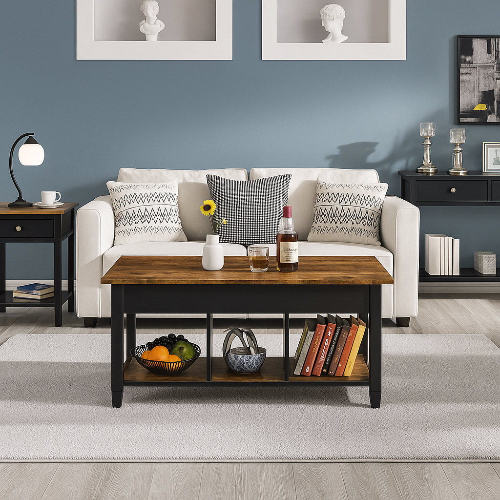 Elara Multifunction Lift Top Coffee Table with Hidden Storage Shelf Organizer