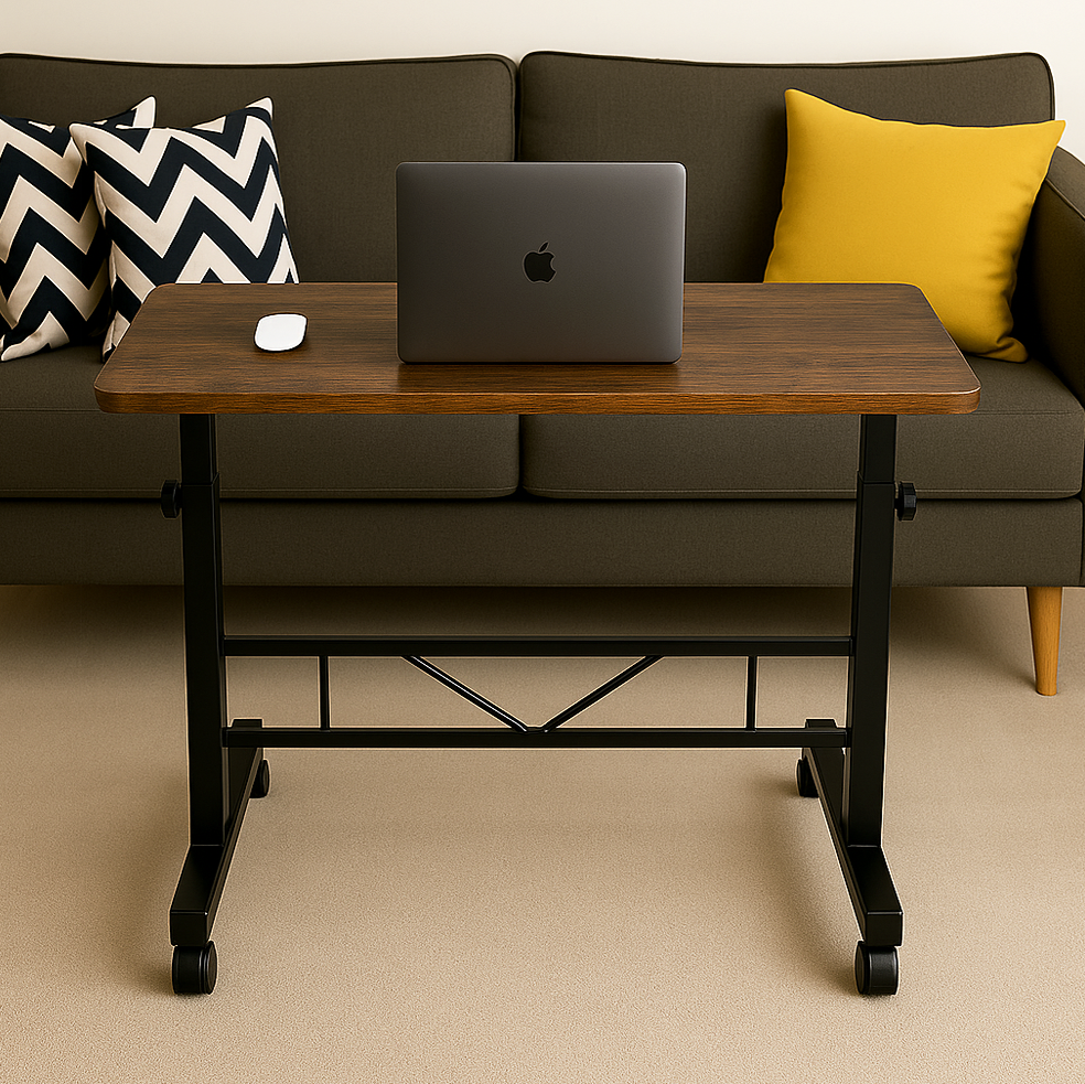Adjustable Portable Rustic Sofa Bed Side Table Laptop Desk with Wheels