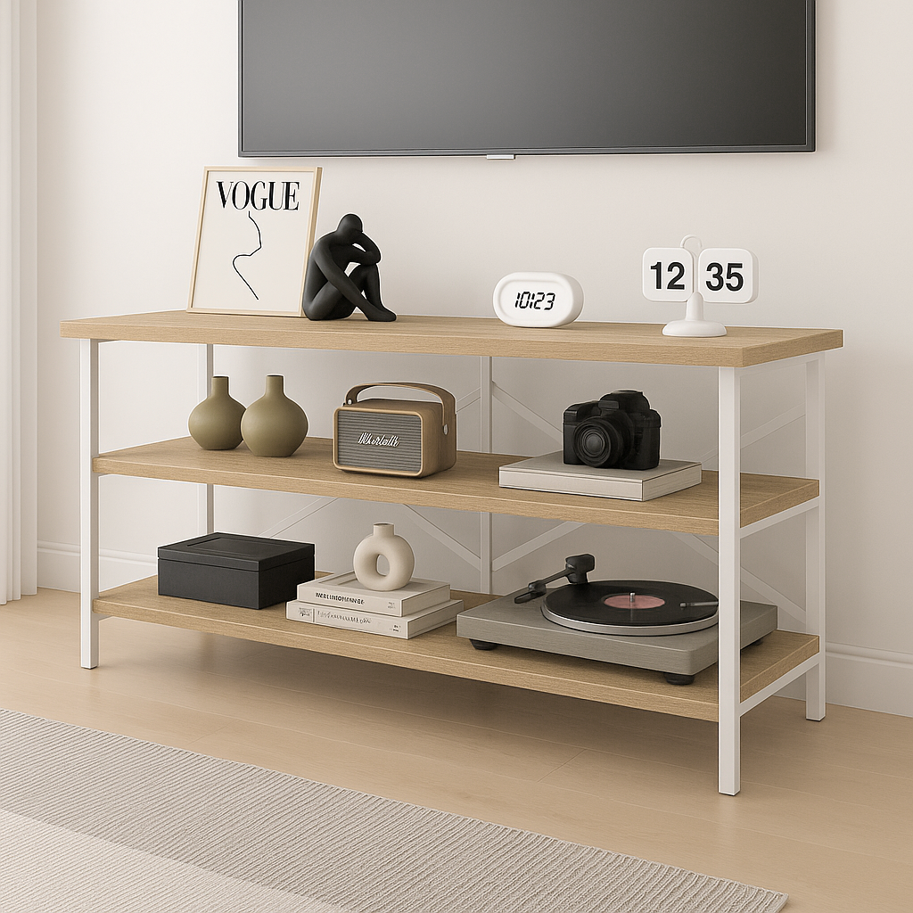 Serenity Industrial Console Table Bookcase TV Stand Storage Shelf Unit (Coastal Oak)