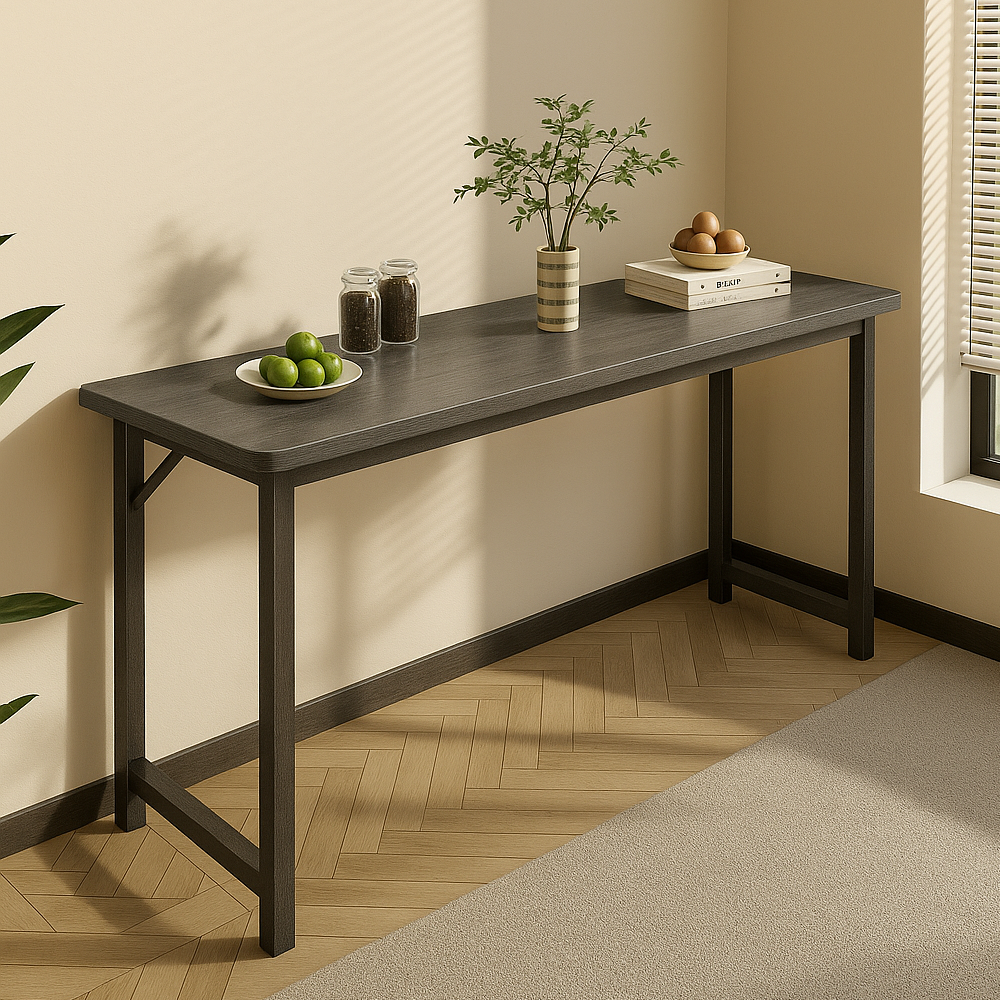 Profile Console Table Wood & Metal Narrow Desk (Driftwood Grey)