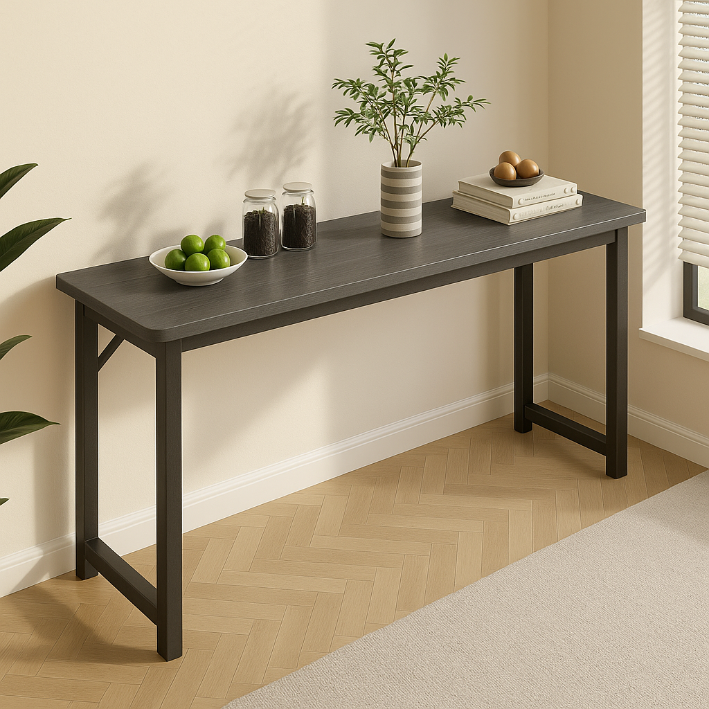 Profile Console Table Wood & Metal Narrow Desk (Driftwood Grey)