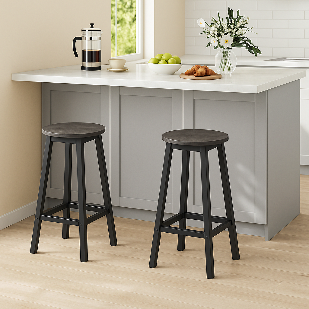 Modern Industrial Bar Stool Wood & Metal Kitchen Counter Seating (Driftwood Grey)