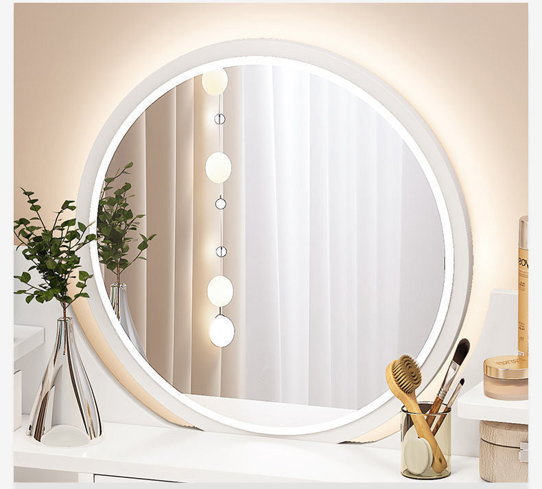 LED Luminous Beauty Large Dresser Vanity Table with Mirror, Stool and Storage Drawers Set (Oak)