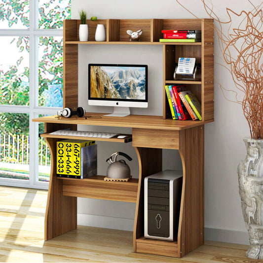 Elite Computer Desk Table with Shelf & Drawer Office Furniture (Natural Oak)
