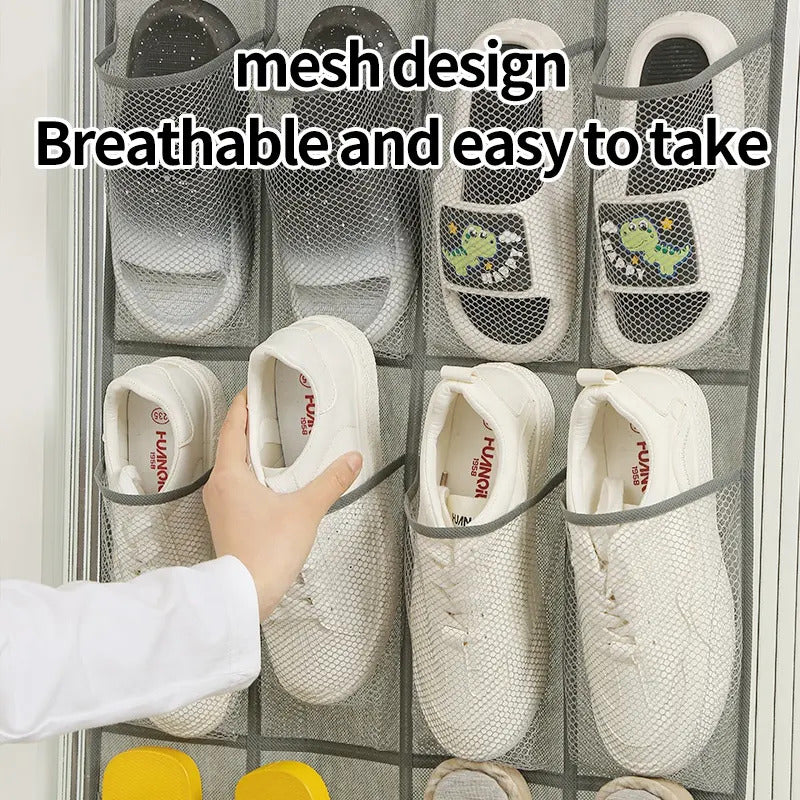 24-Pocket Hanging Over-the-Door Shoe Organizer Storage Bag (White)