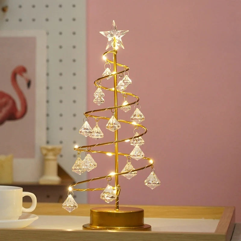 Gold Spiral LED Crystal Christmas Tree Lamp Light