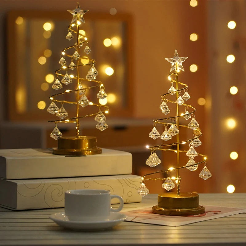 Gold Spiral LED Crystal Christmas Tree Lamp Light