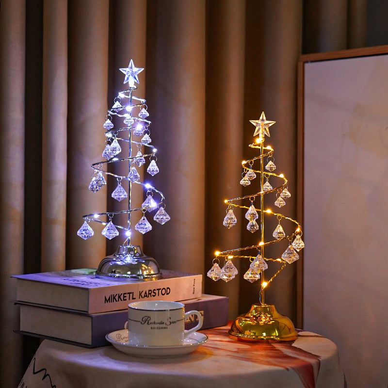Gold Spiral LED Crystal Christmas Tree Lamp Light