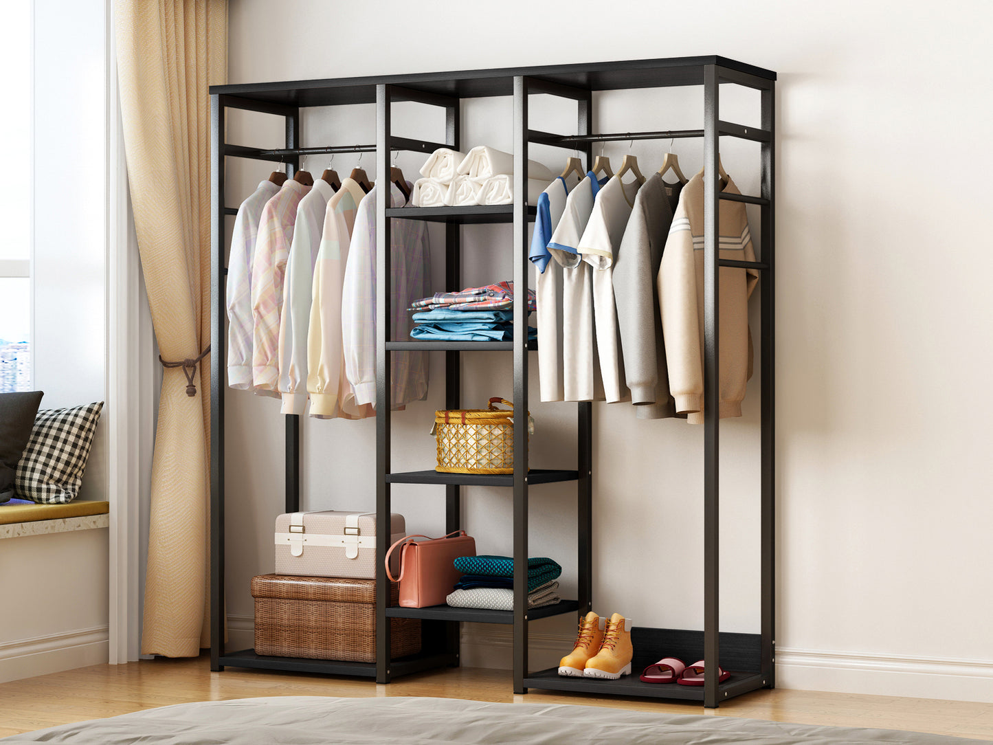 Galaxy Wardrobe Cupboard Shelves & Clothes Hanging Racks (Black Walnut)