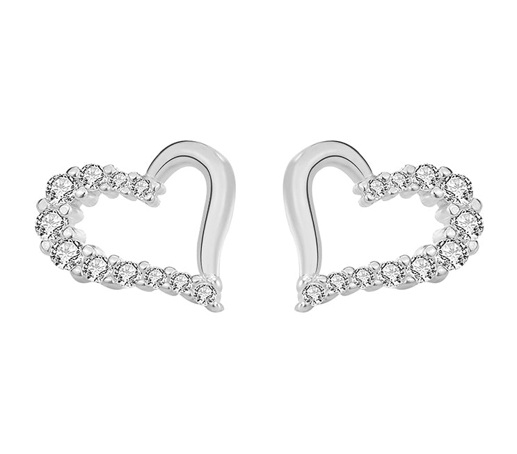 Elegant Heart-Shaped Sterling Silver S925 Earrings with Cubic Zirconia Diamonds