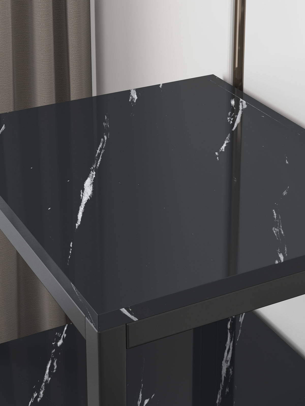 Synergy Luxury Marble Look Side Table Nightstand (Black)