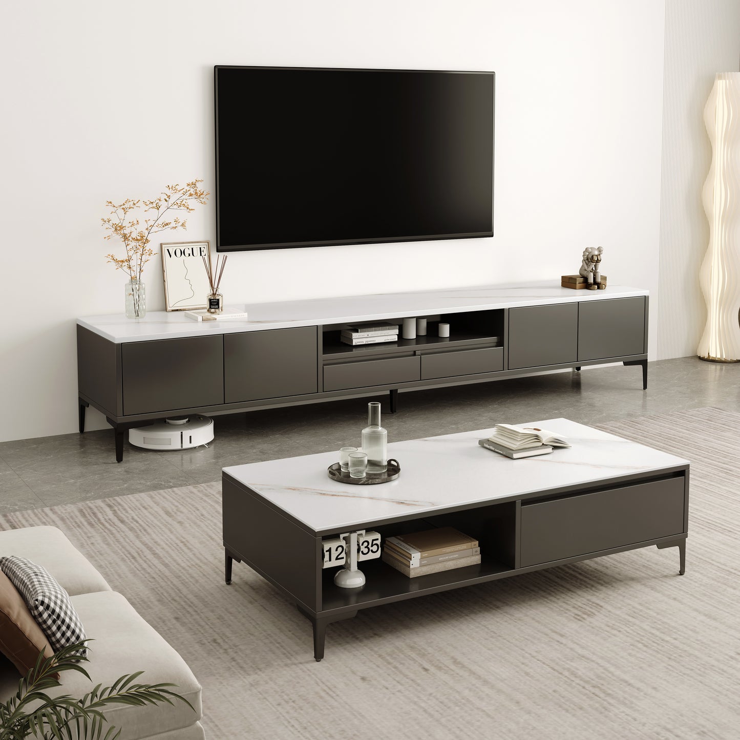 2-Piece Set Minimalist Large Coffee Table & 2m TV Cabinet