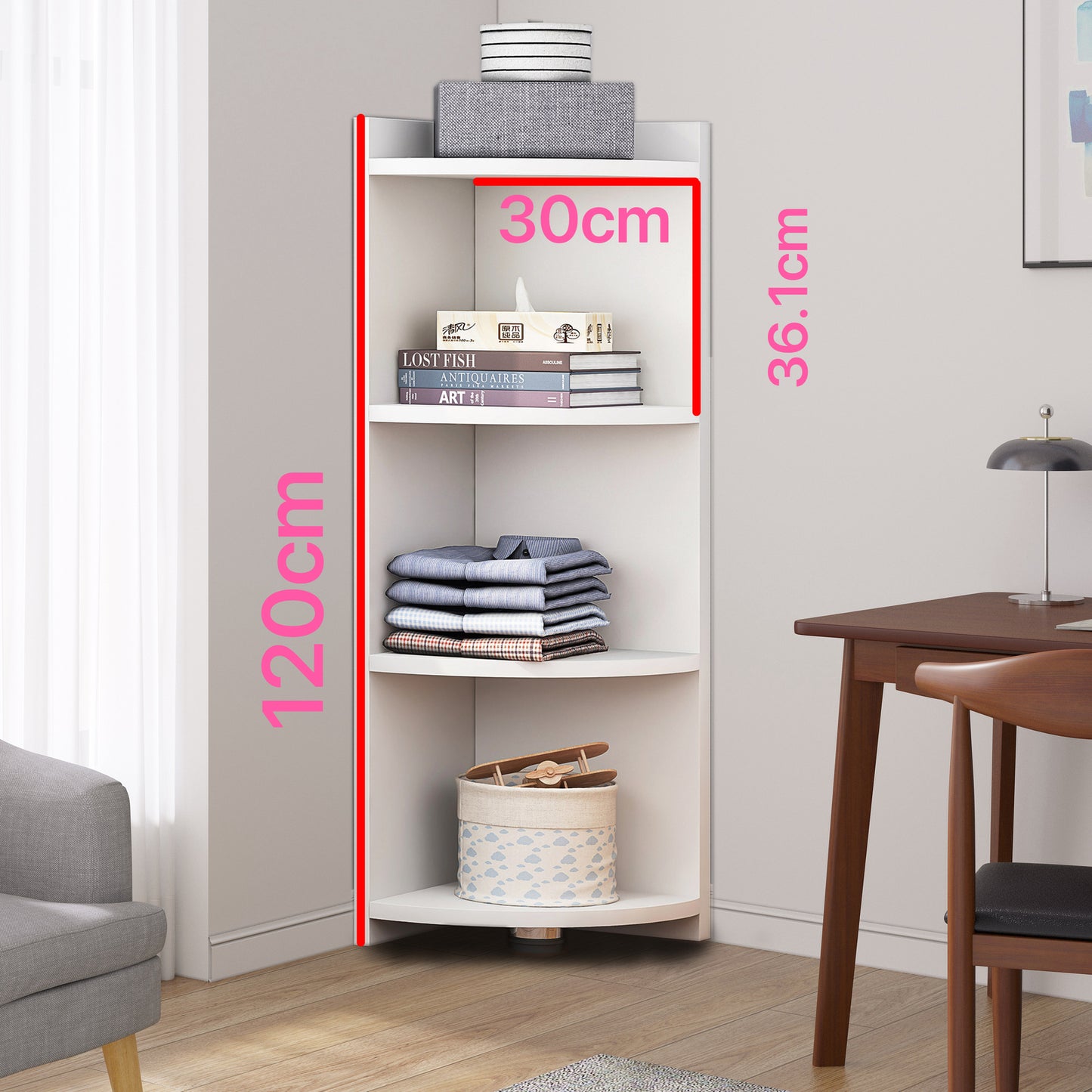Inspire 4 Tier Stylish Wooden Corner Shelf Unit (White)