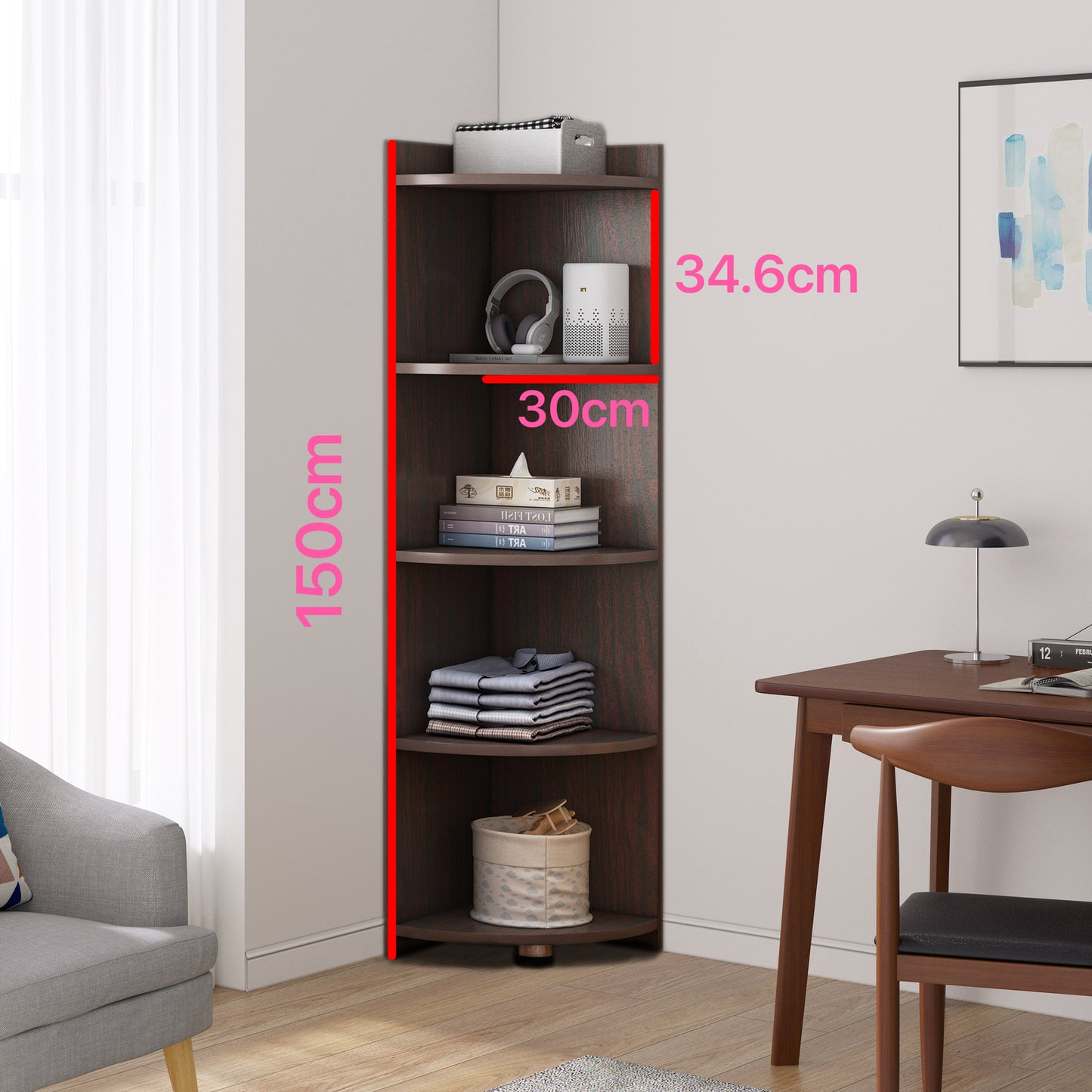 Inspire 5 Tier Stylish Wooden Corner Shelf Unit (Driftwood Grey)