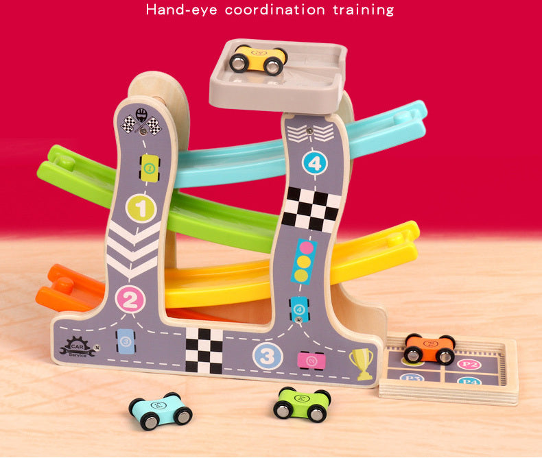 Wooden Car Ramp Multi-Level Racer Kids Toy Set