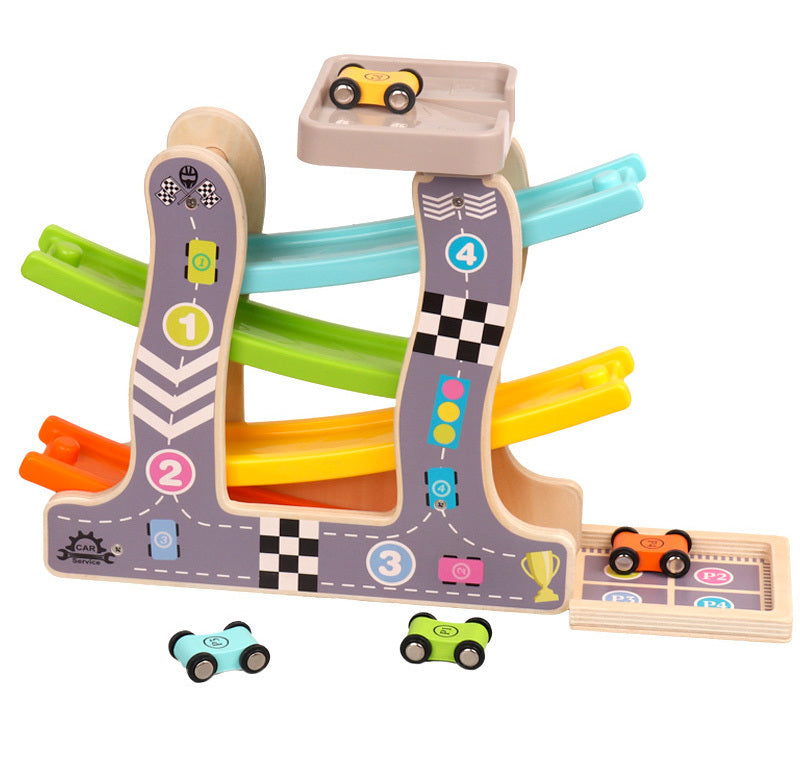 Wooden Car Ramp Multi-Level Racer Kids Toy Set