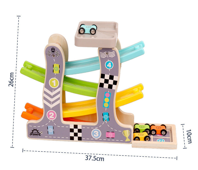 Wooden Car Ramp Multi-Level Racer Kids Toy Set