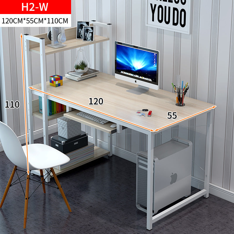Genius Large Workstation Wood & Steel Computer Desk with Storage Shelves (White Oak)