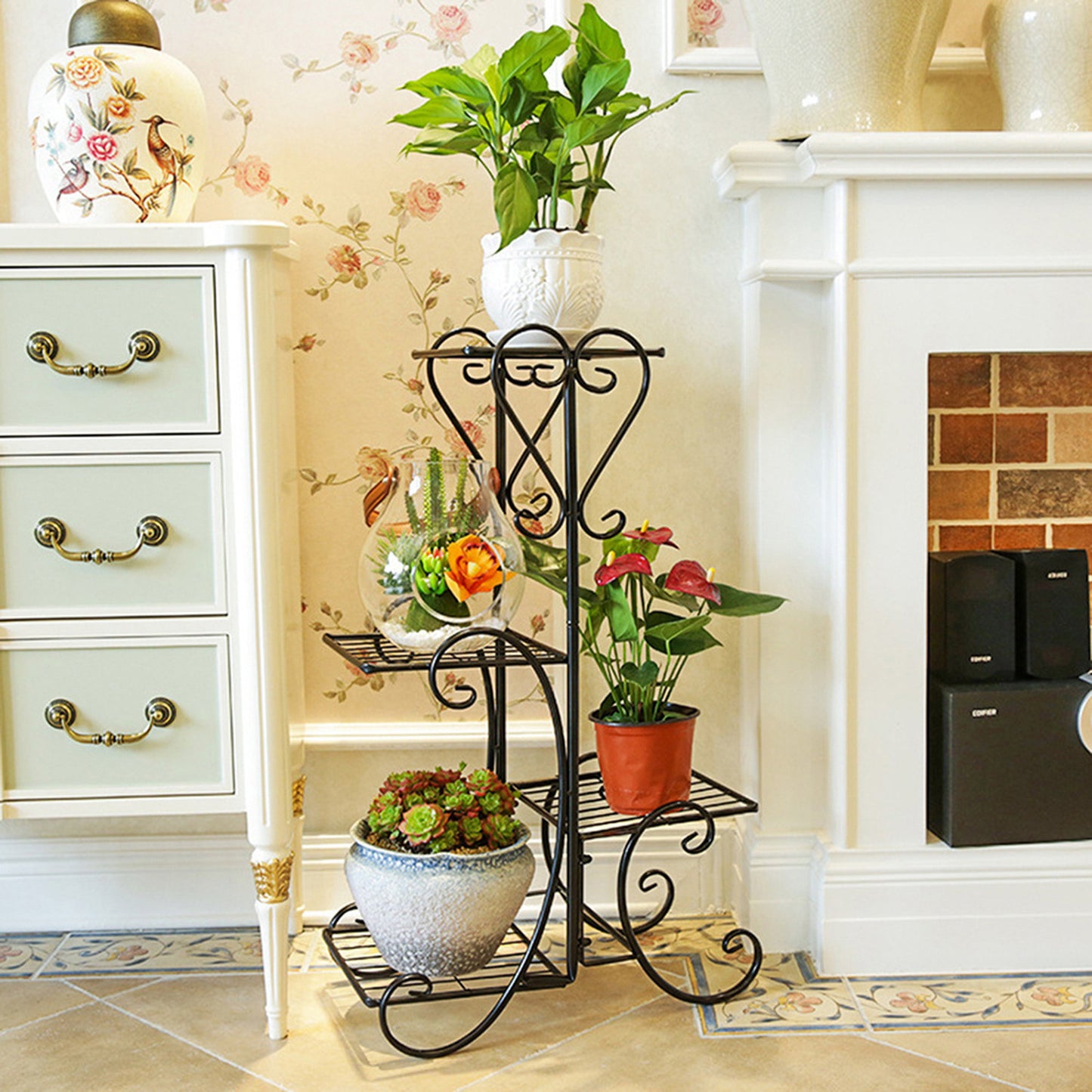 4-tier Metal Plant Stand Shelf Display Rack Flower Pot Holder Planter Garden Storage Organizer