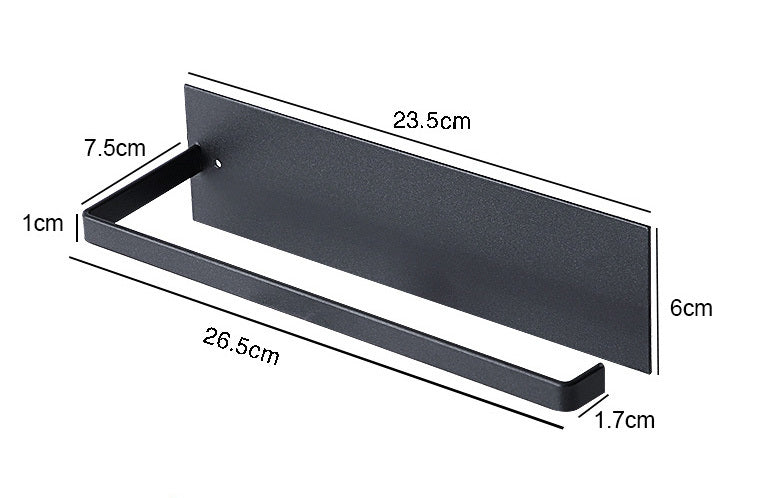 Steel Paper Towel Holder Wall-Mounted Kitchen Bathroom Tissue Hanger Rack Organiser (Black)