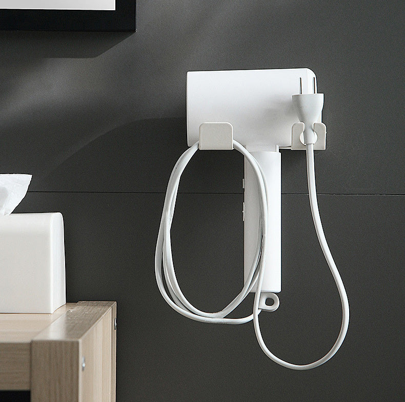Steel Hair Dryer & Cord Holder Wall Mounted Hairdryer Bathroom Organiser Rack (Black)