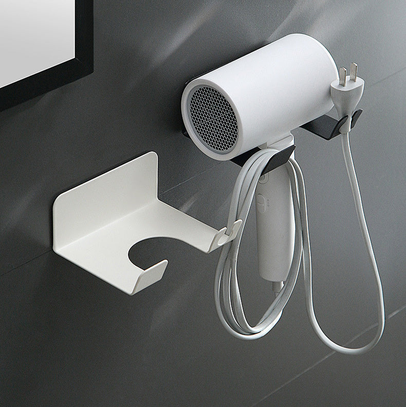 Steel Hair Dryer & Cord Holder Wall Mounted Hairdryer Bathroom Organiser Rack (Black)