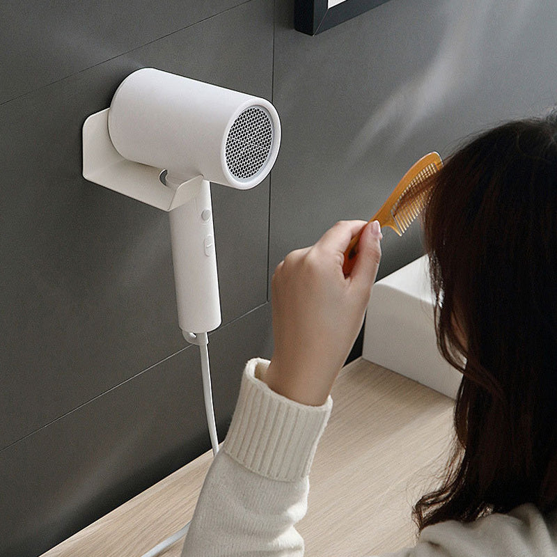 Steel Hair Dryer & Cord Holder Wall Mounted Hairdryer Bathroom Organiser Rack (Black)