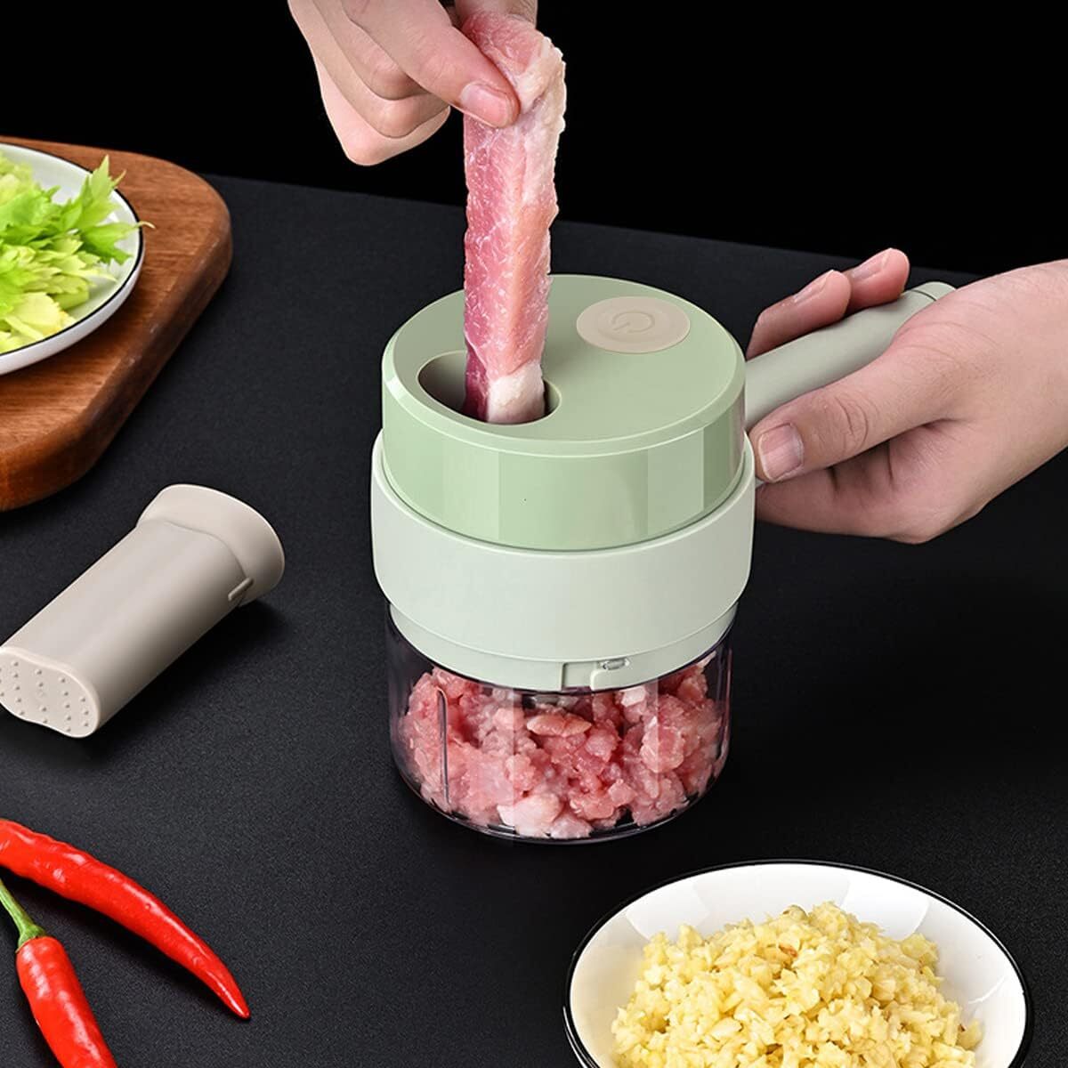 4 in 1 Portable Handheld Electric Vegetable Cutter Set Kitchen Slicer Chopper Food Grinder Processor