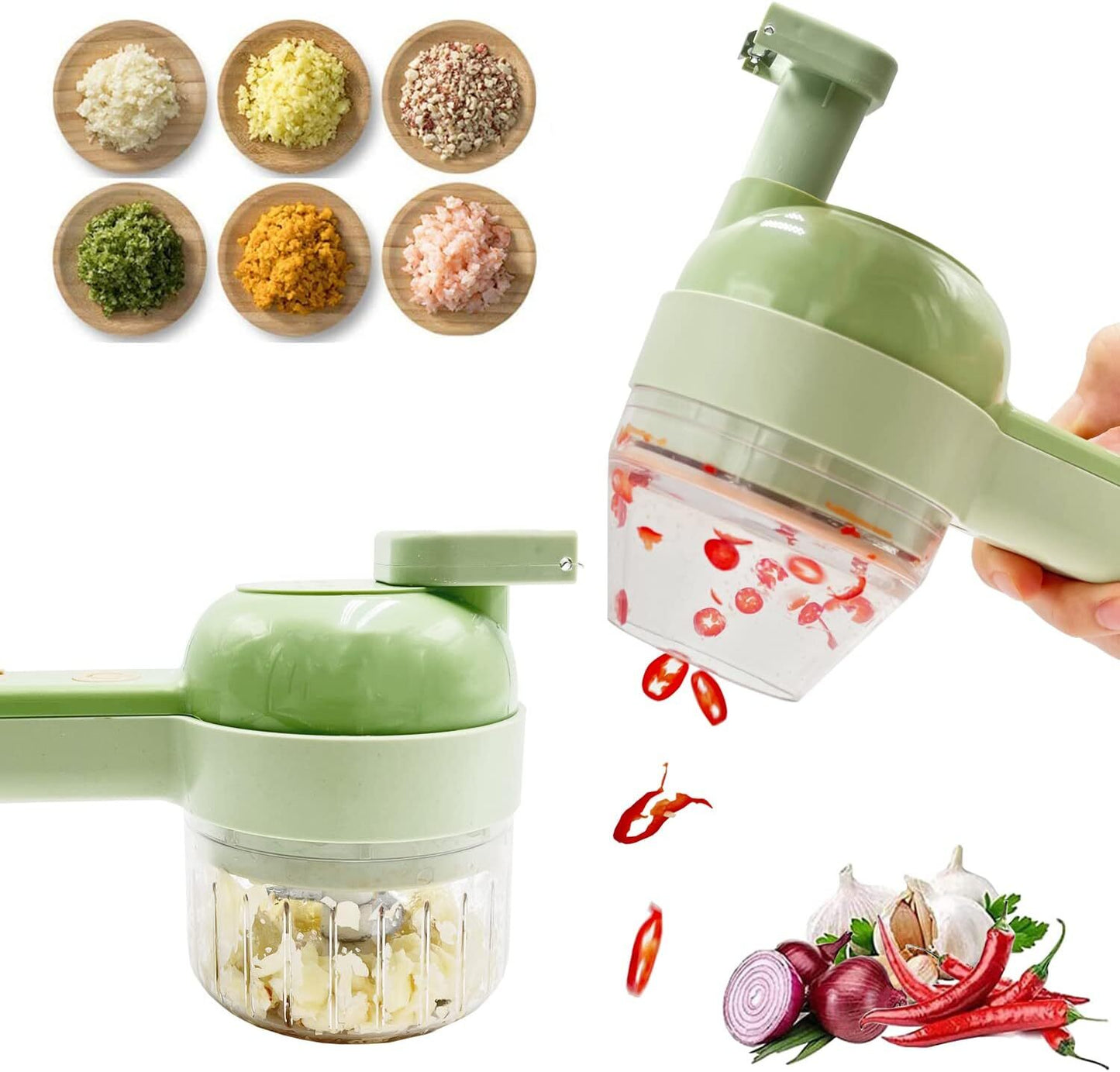 4 in 1 Portable Handheld Electric Vegetable Cutter Set Kitchen Slicer Chopper Food Grinder Processor