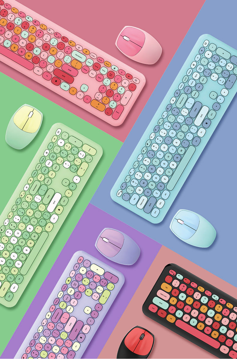 Deluxe Colourful Wireless Mechanical Keyboard and Mouse Combo Set (Green Mixed)