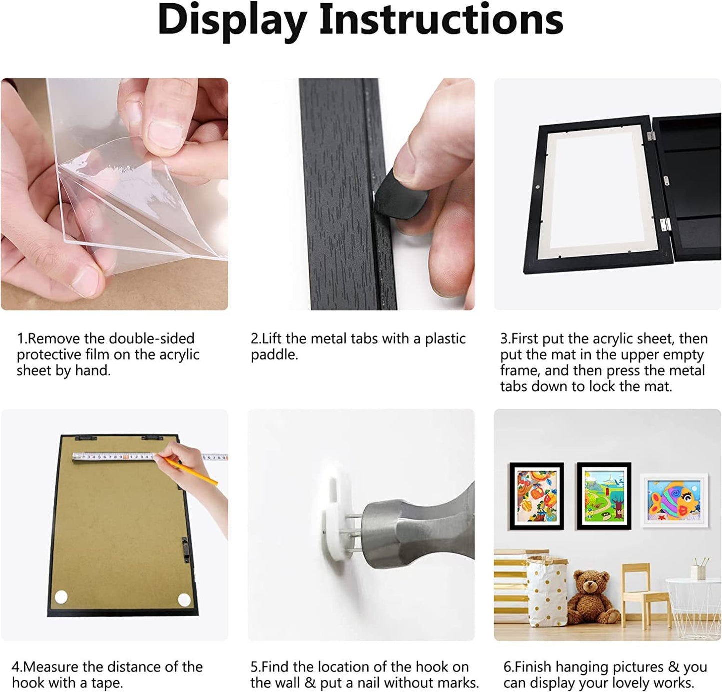 A3 Kids Art Frame Wooden Artwork Display Children Drawing Storage Holds 150 Pictures (White)