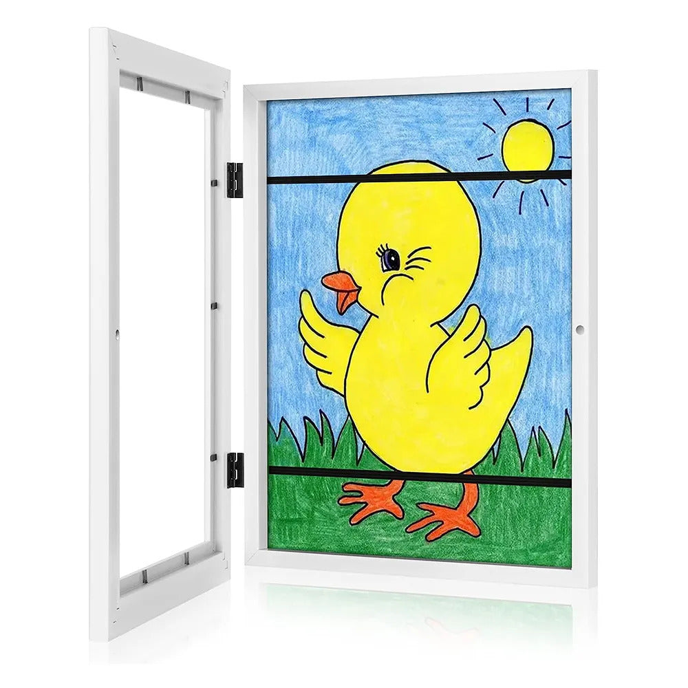 A3 Kids Art Frame Wooden Artwork Display Children Drawing Storage Holds 150 Pictures (White)