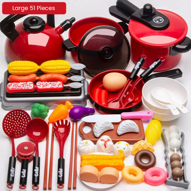 51-Piece Interactive Kitchen Cookware Pots Pans Utensils Play Food Cooking Toy Set