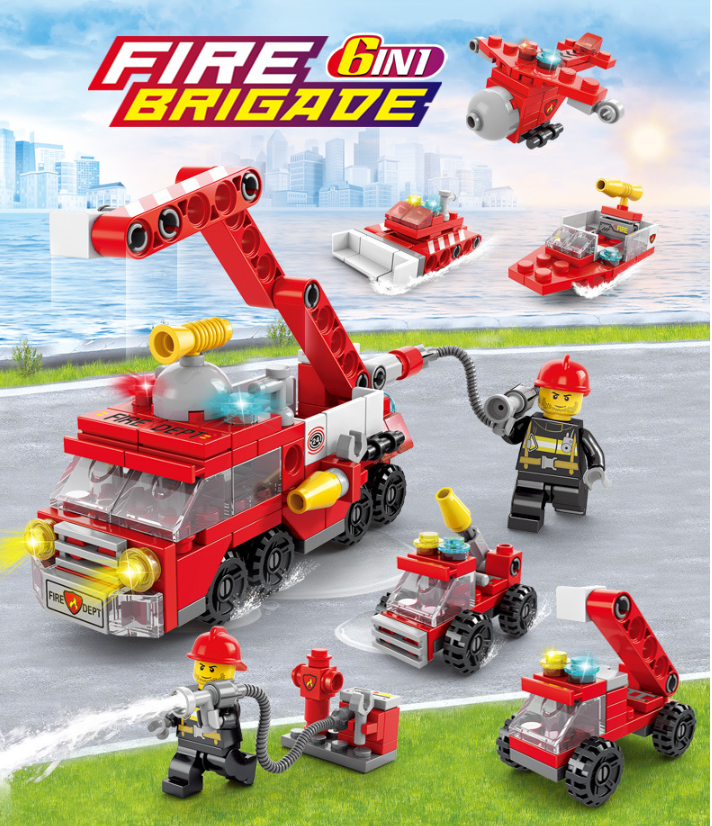 6 In 1 City Fire Truck Building Blocks 142 Compatible Bricks Kit Toy Set