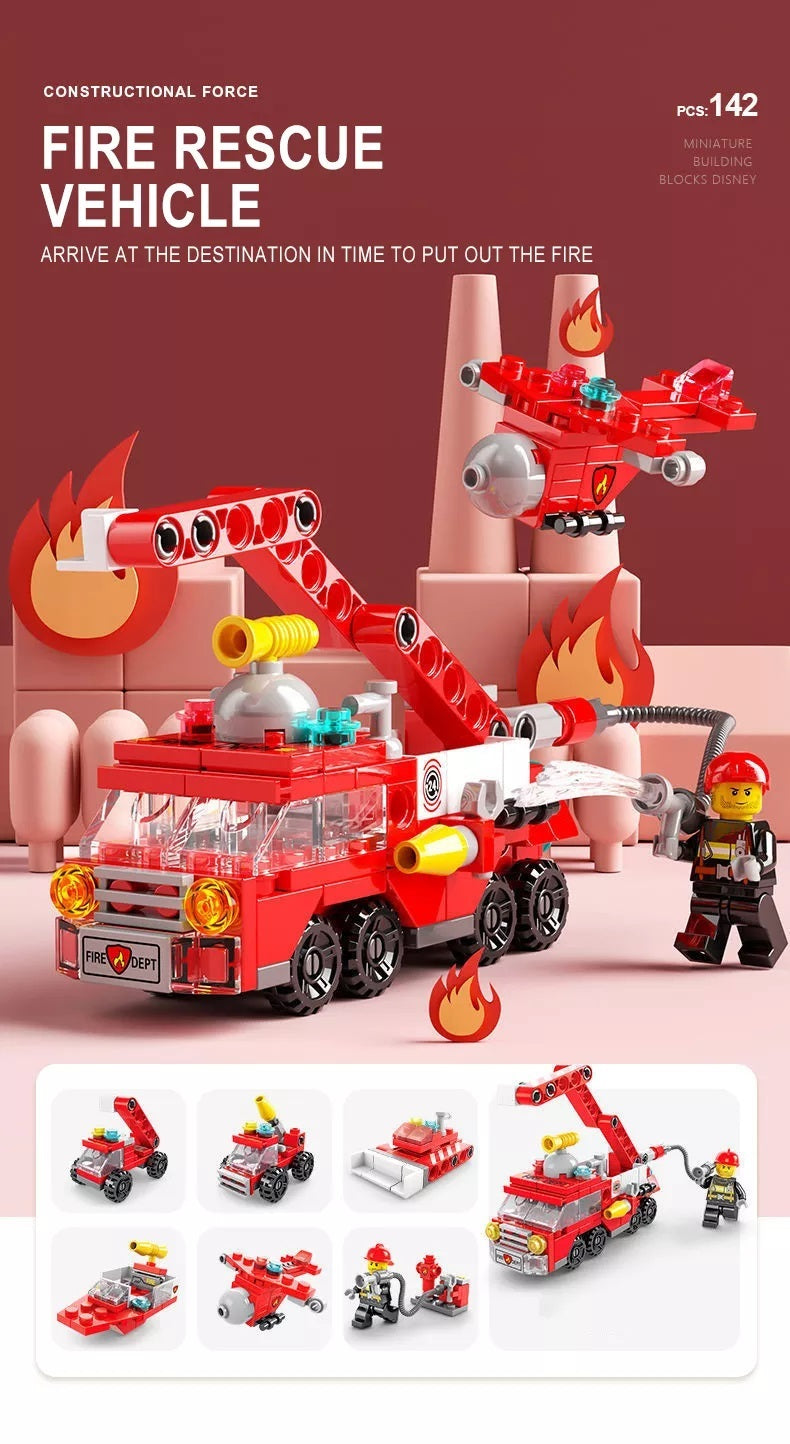6 In 1 City Fire Truck Building Blocks 142 Compatible Bricks Kit Toy Set