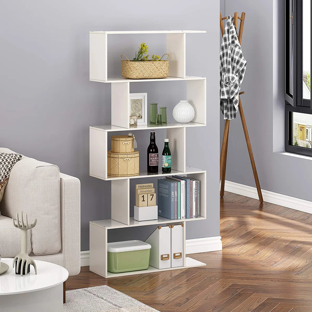 5 Tier Lumina Modern Display Bookshelf Storage Bookcase Shelves (White)