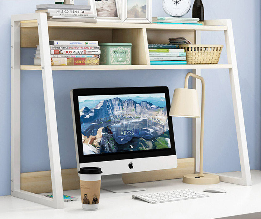 Zion Versatile Desk Hutch Storage Shelf Unit Organizer (White Oak)