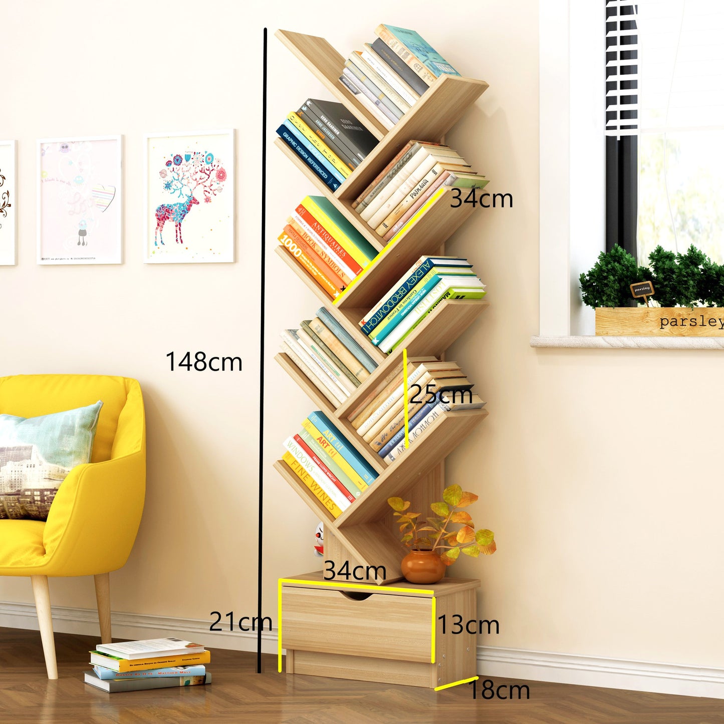 Resort Bookshelf Display Cabinet Shelf Bookcase Organizer (Oak)