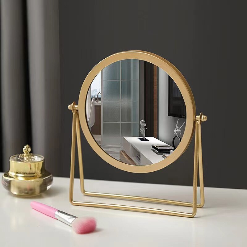 360-degree Rotating Dressing Makeup Vanity Cosmetic Tabletop Round Mirror (Gold)