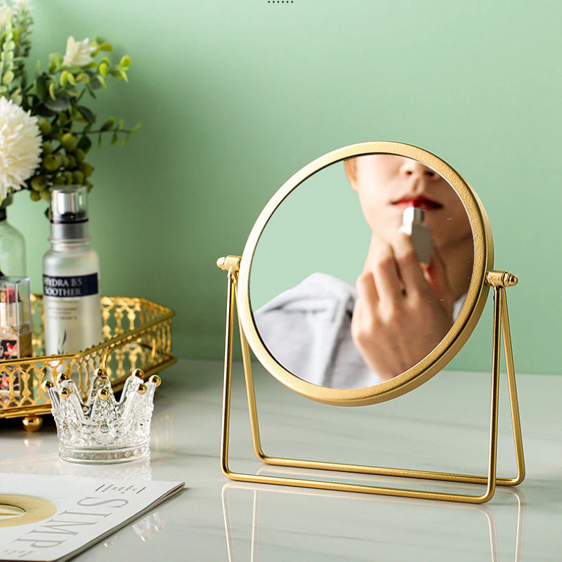 360-degree Rotating Dressing Makeup Vanity Cosmetic Tabletop Round Mirror (Gold)