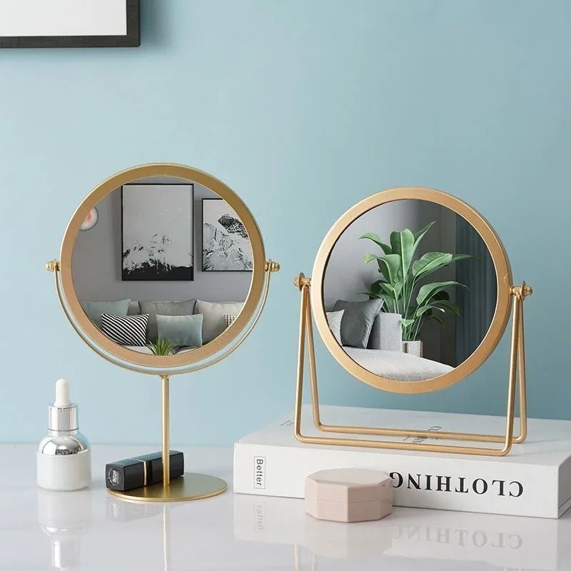 360-degree Rotating Dressing Makeup Vanity Cosmetic Tabletop Round Mirror (Gold)