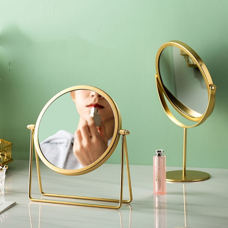 360-degree Rotating Dressing Makeup Vanity Cosmetic Tabletop Round Mirror (Gold)