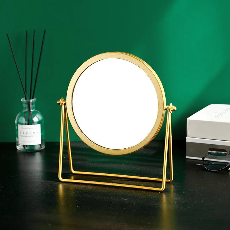 360-degree Rotating Dressing Makeup Vanity Cosmetic Tabletop Round Mirror (Gold)