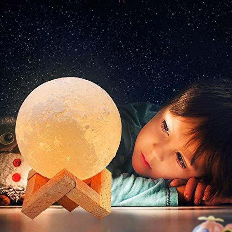 3D Moon Lunar Lamp Touch Sensor LED Night Light with Wooden Base