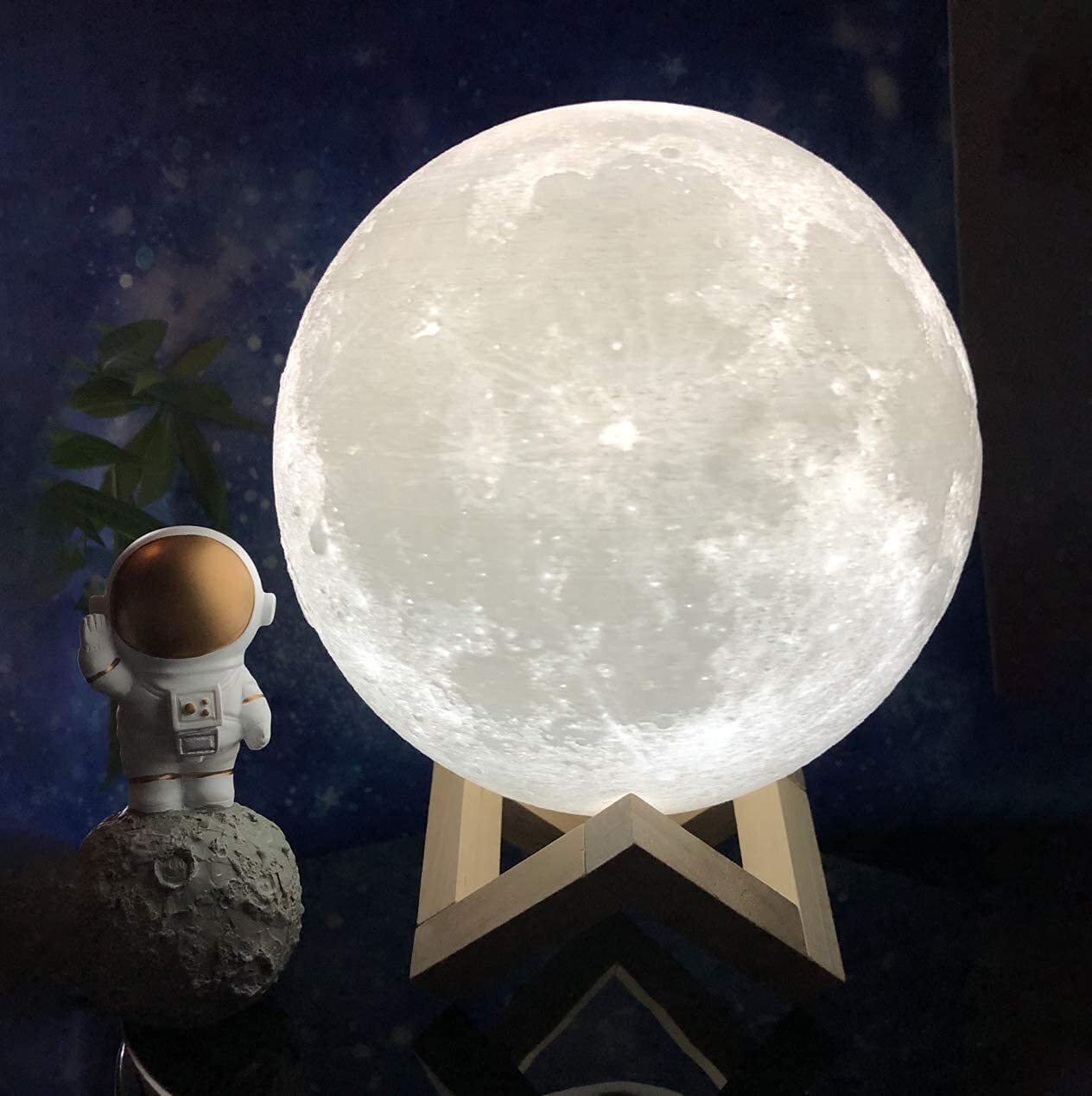 3D Moon Lunar Lamp Touch Sensor LED Night Light with Wooden Base
