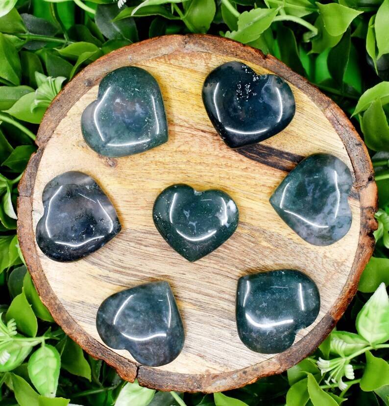 Bloodstone Moss Agate Heart Stone Crystal Natural Gemstone