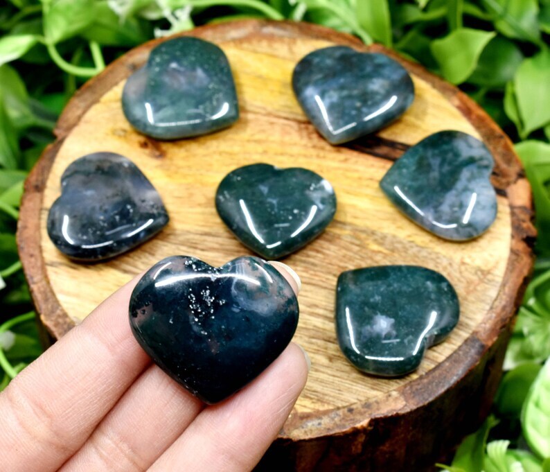 Bloodstone Moss Agate Heart Stone Crystal Natural Gemstone