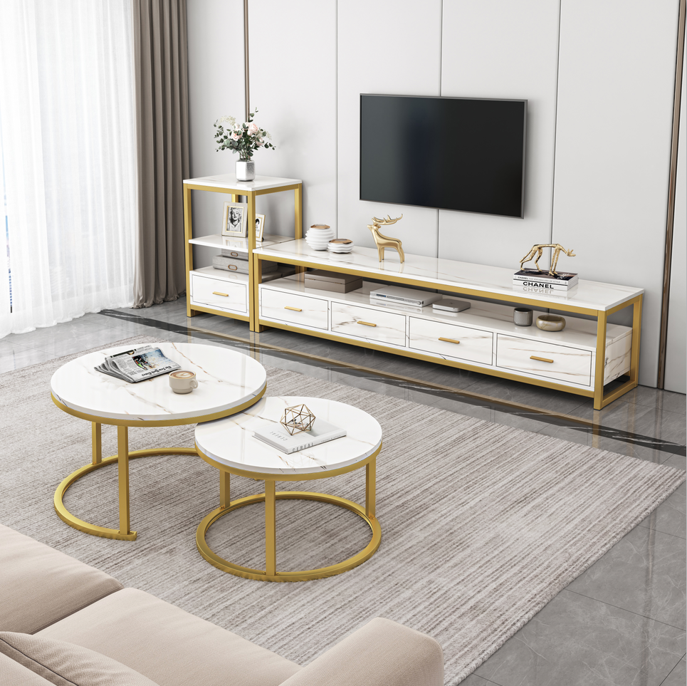 Synergy Luxury Marble Look Side Table Nightstand (White)