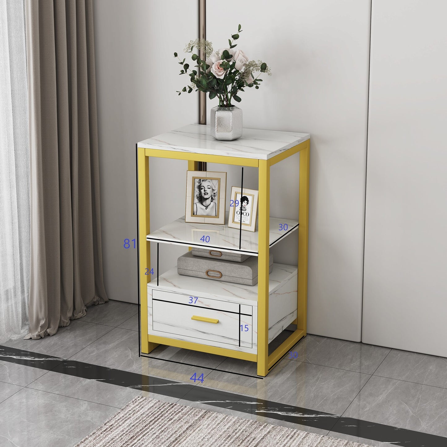 Synergy Luxury Marble Look Side Table Nightstand (White)