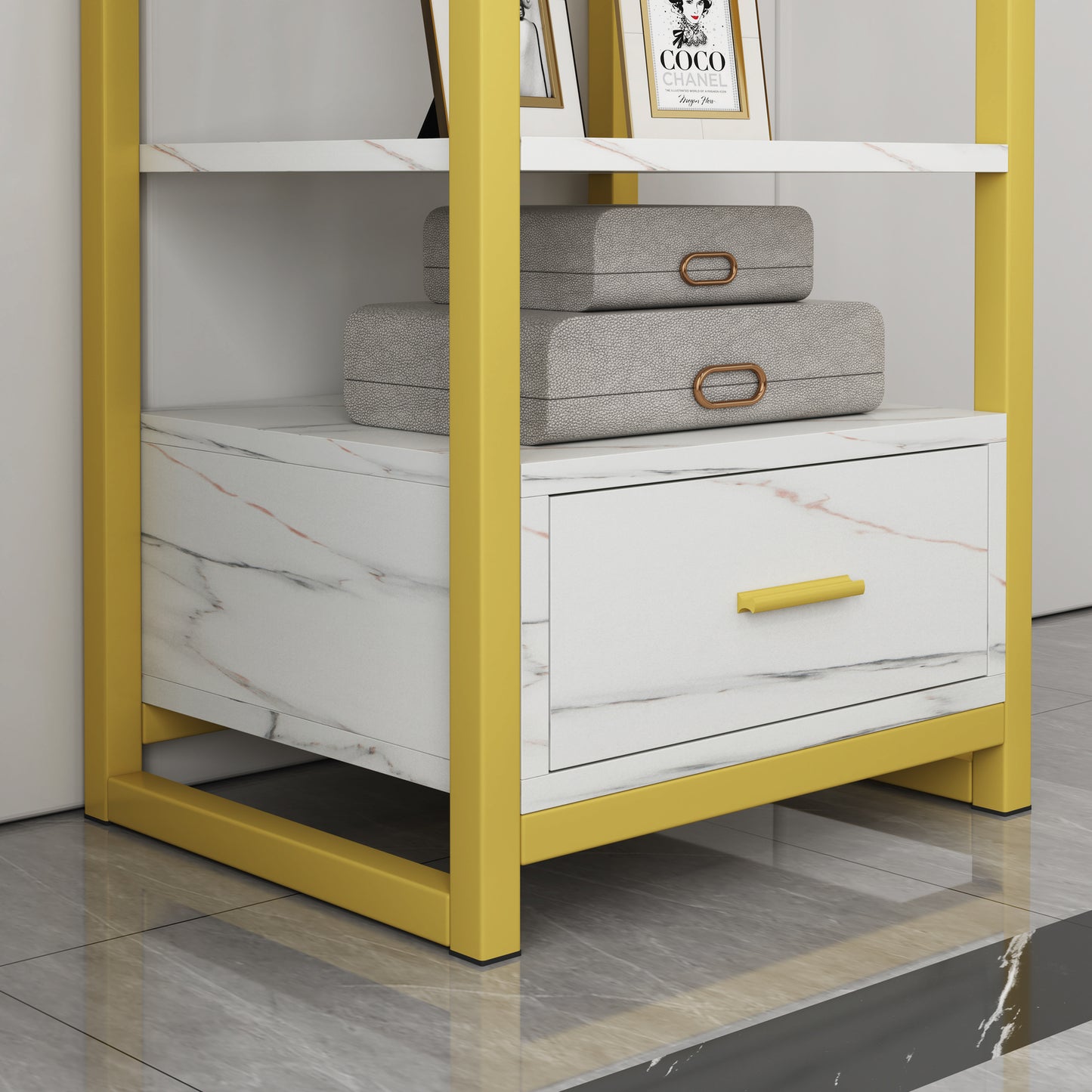 Synergy Luxury Marble Look Side Table Nightstand (White)